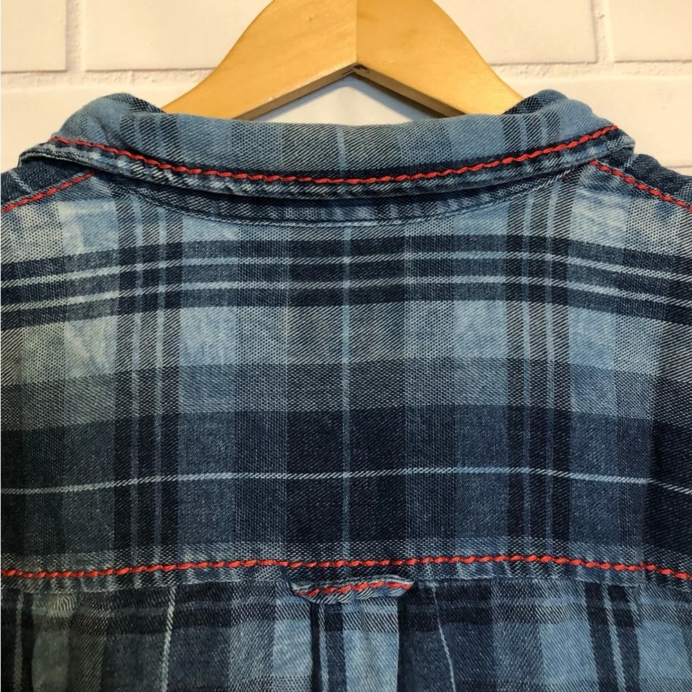 True Religion Men's Blue Slim Flannel Western Button Front Long Sleeve Shirt 2XL - Picture 8 of 12